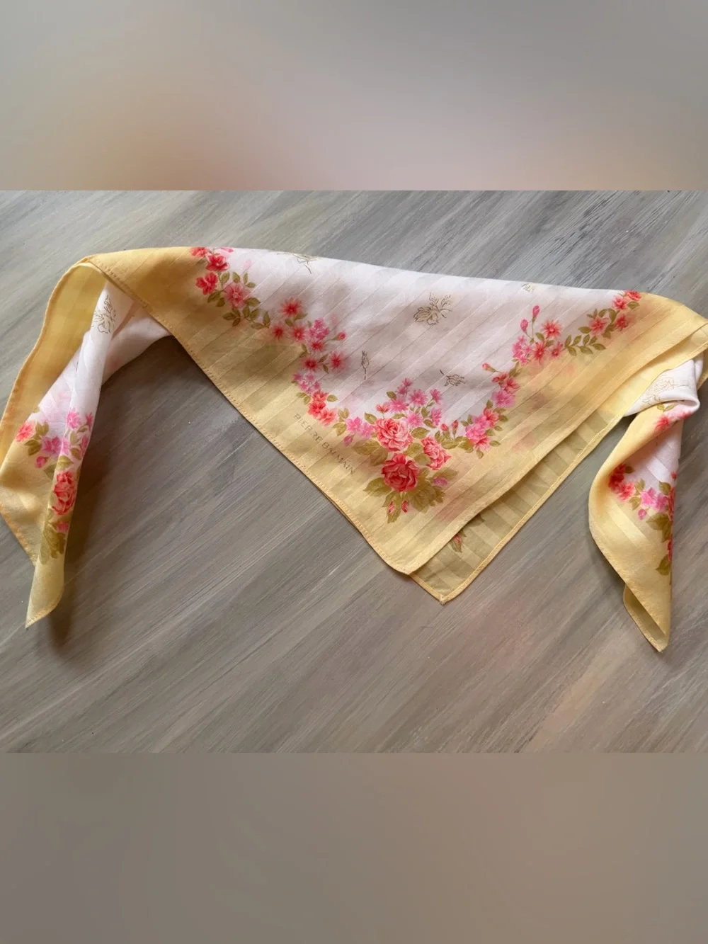 Pierre Balmain Paris French Luxury Vibrant Floral White & Yellow Scarf Bandana